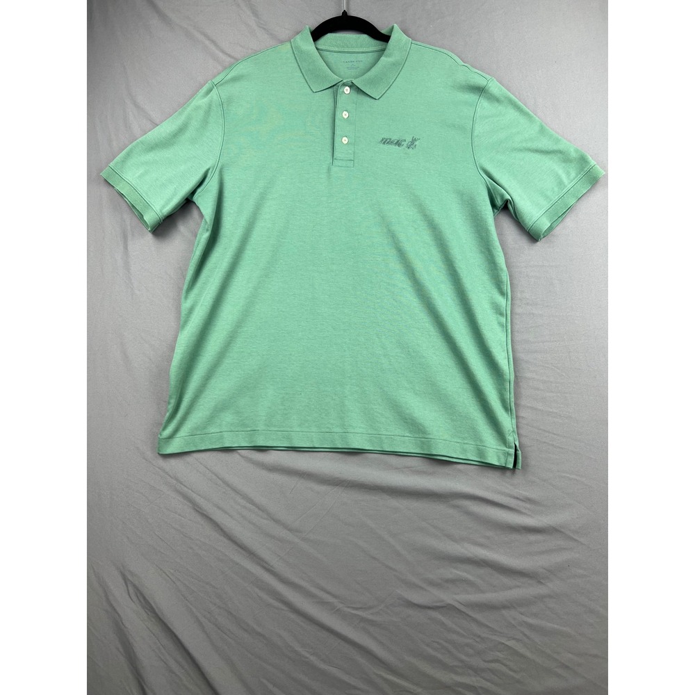 Lands End Polo Shirt Mens L Pima Cotton Green MAC Bulldog Logo Short Sleeve EX